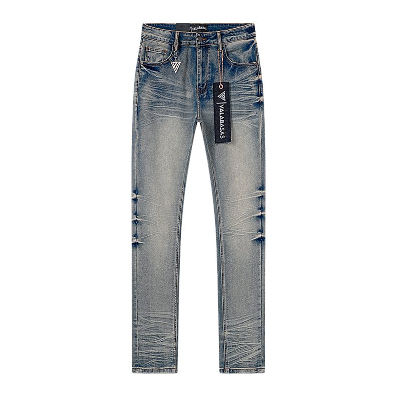 VALABASAS Washed Distressed Blue Jeans — front