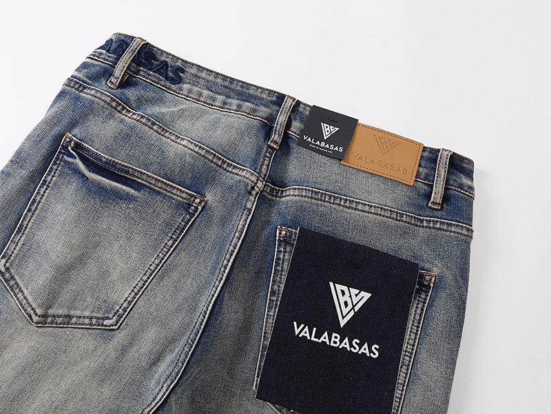 VALABASAS Washed Distressed Blue Jeans — detail