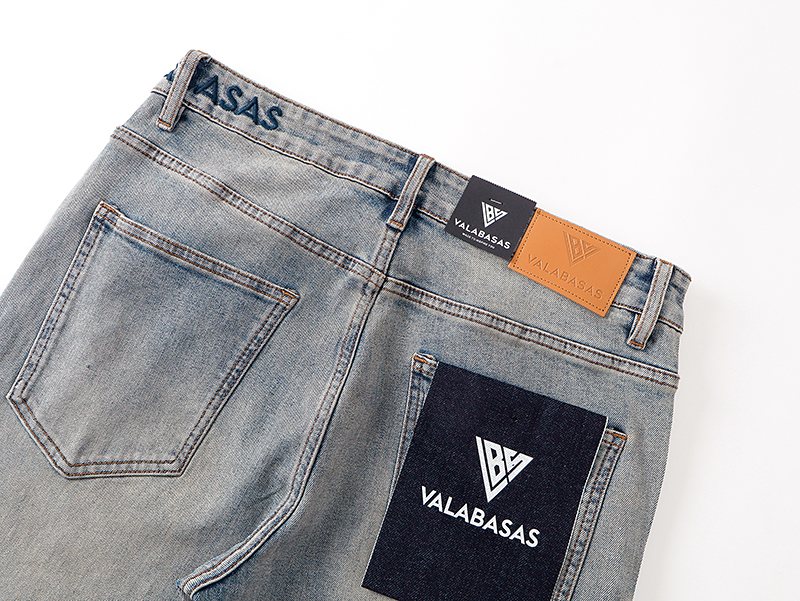 VALABASAS Light Blue Rhinestone Flared Jeans — detail