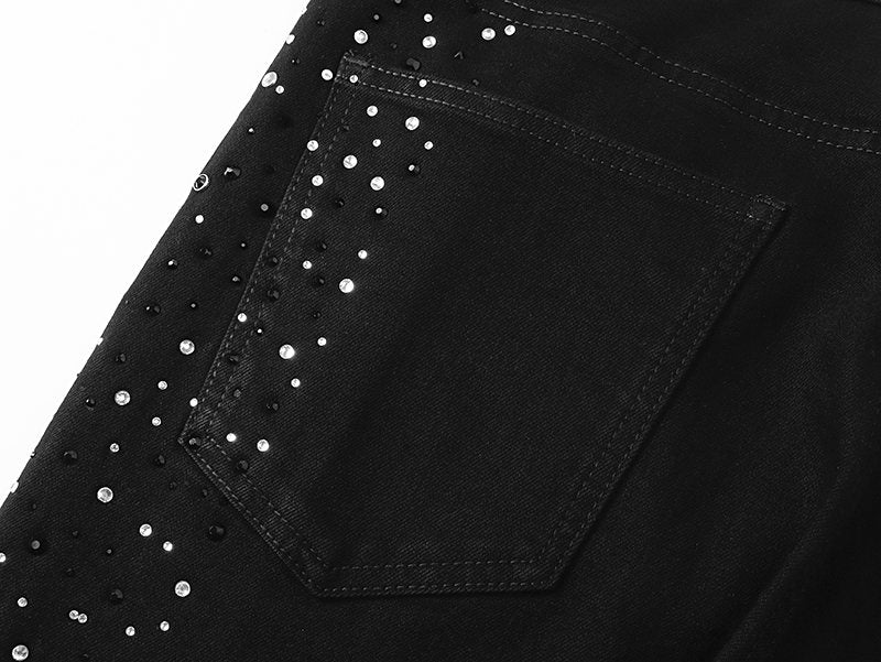 VALABASAS Rhinestone Embellished Black Flared Jeans — detail