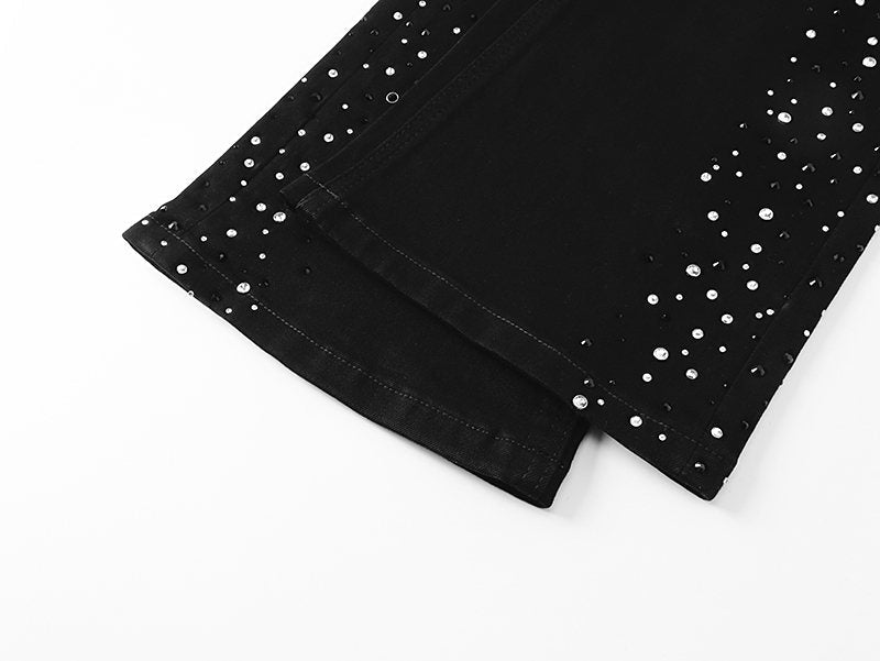 VALABASAS Rhinestone Embellished Black Flared Jeans — detail