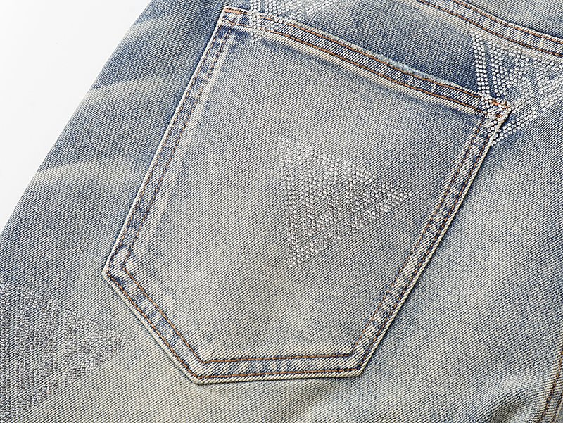 VALABASAS Triangle Motif Washed Denim Jeans — detail