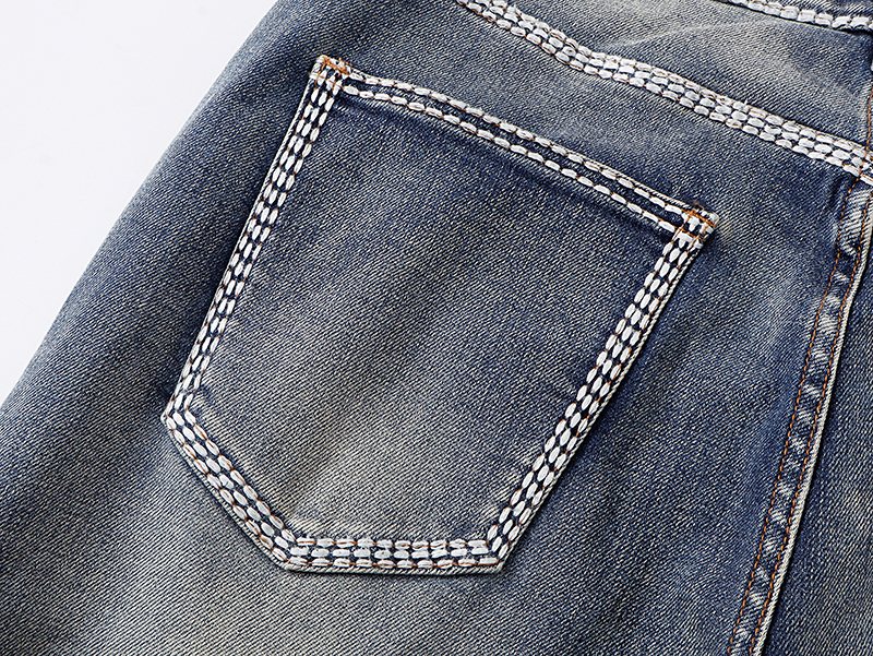 VALABASAS Washed Blue Contrast-Stitch Jeans — detail