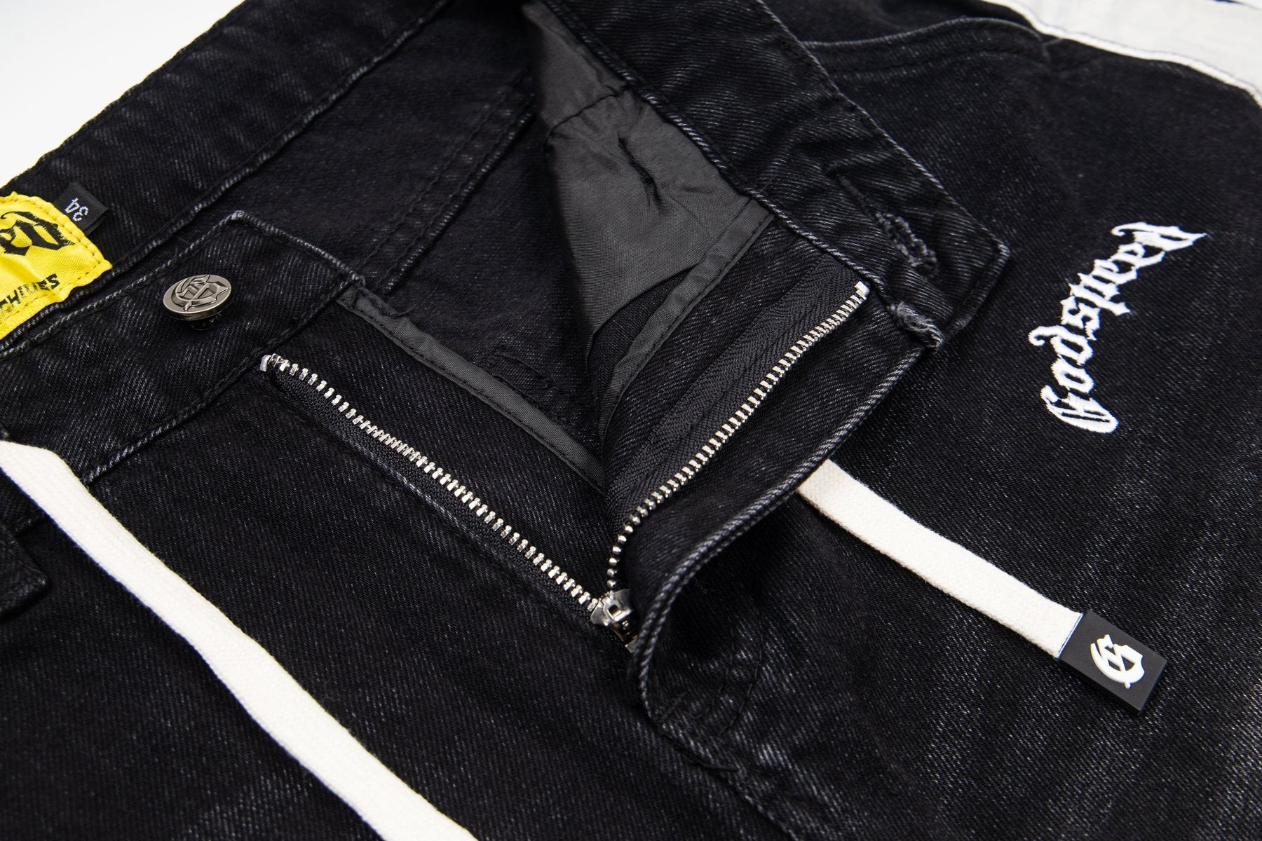 Godspeed Bone Applique Denim Shorts — detail