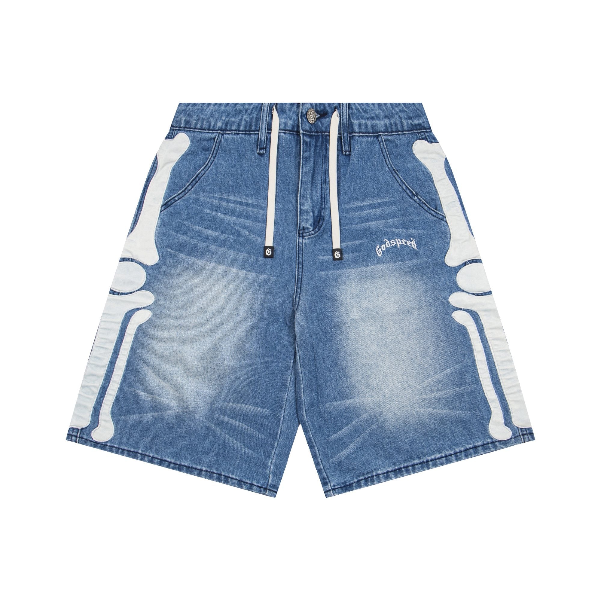 Godspeed Bone Applique Denim Shorts — hero