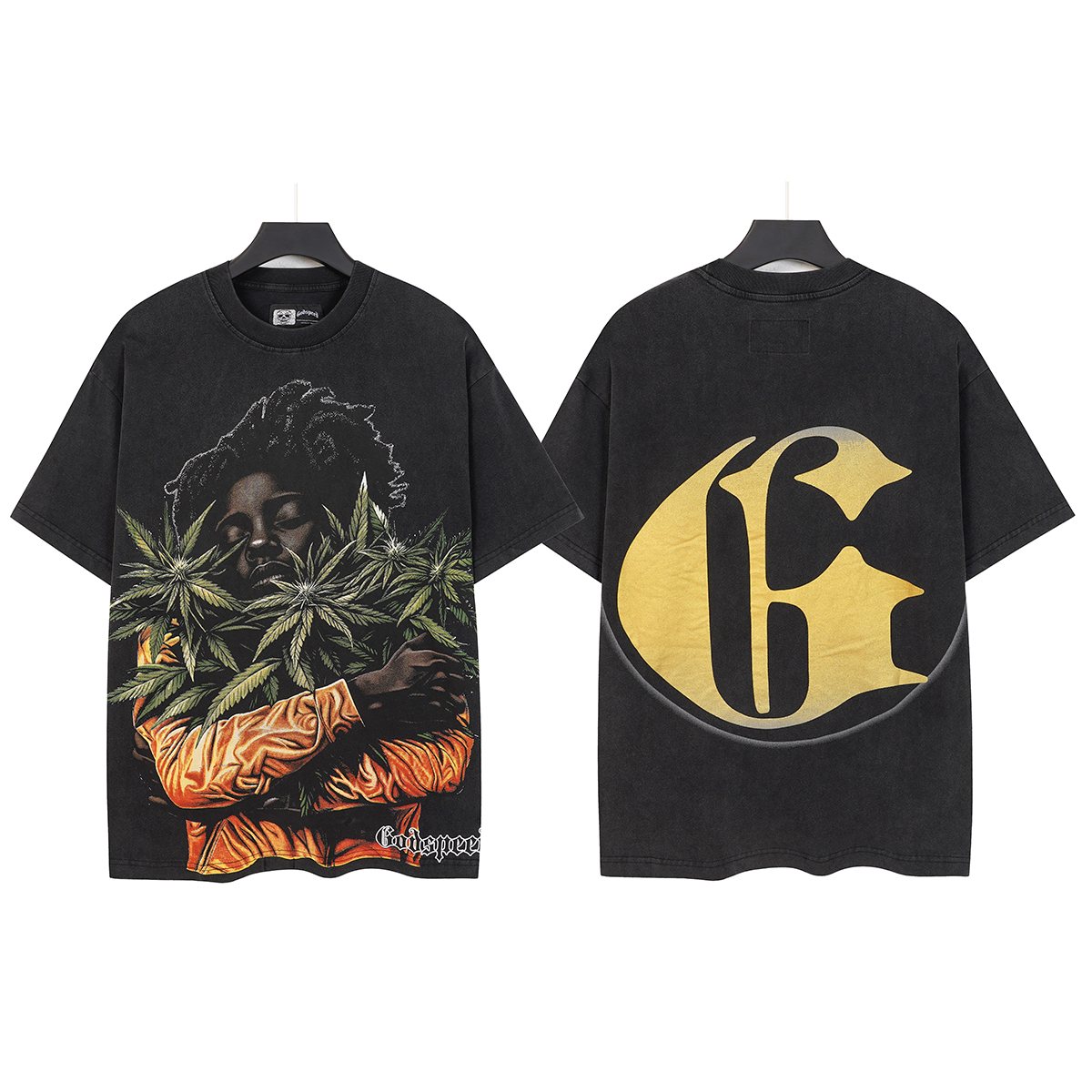 Godspeed Leaf Graphic Washed Black T-Shirt — hero