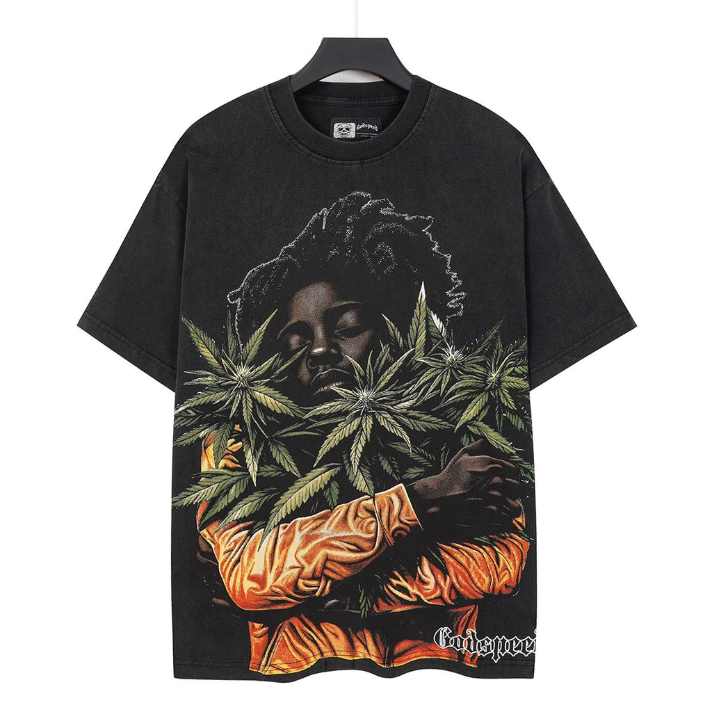 Godspeed Leaf Graphic Washed Black T-Shirt — front