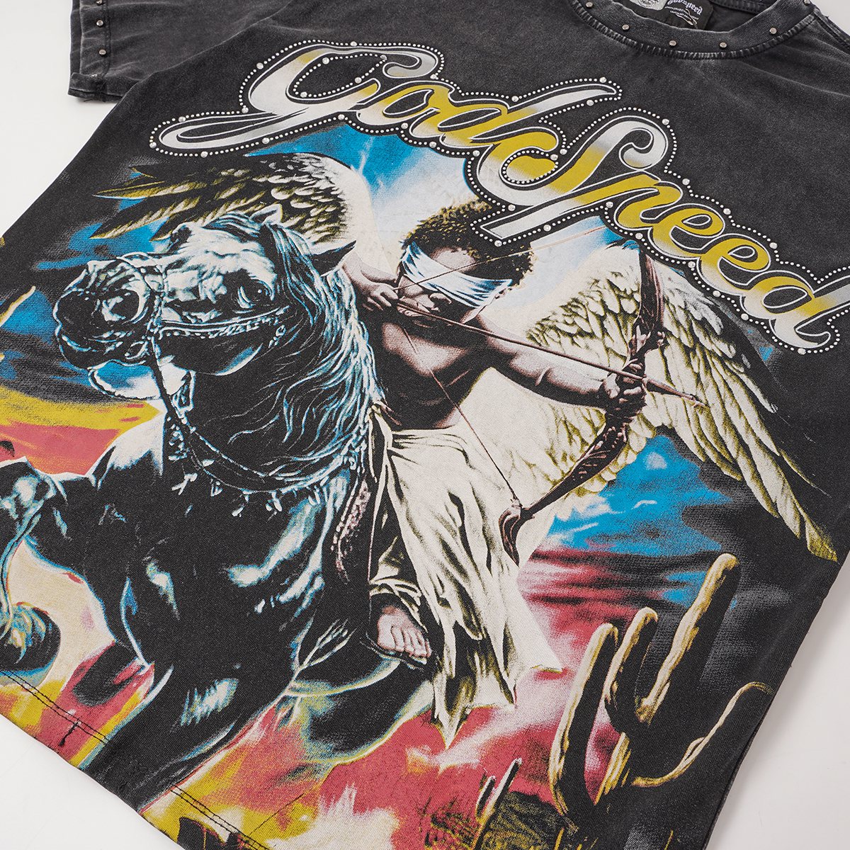 Godspeed Angel Horse Rhinestone Graphic T-Shirt — detail