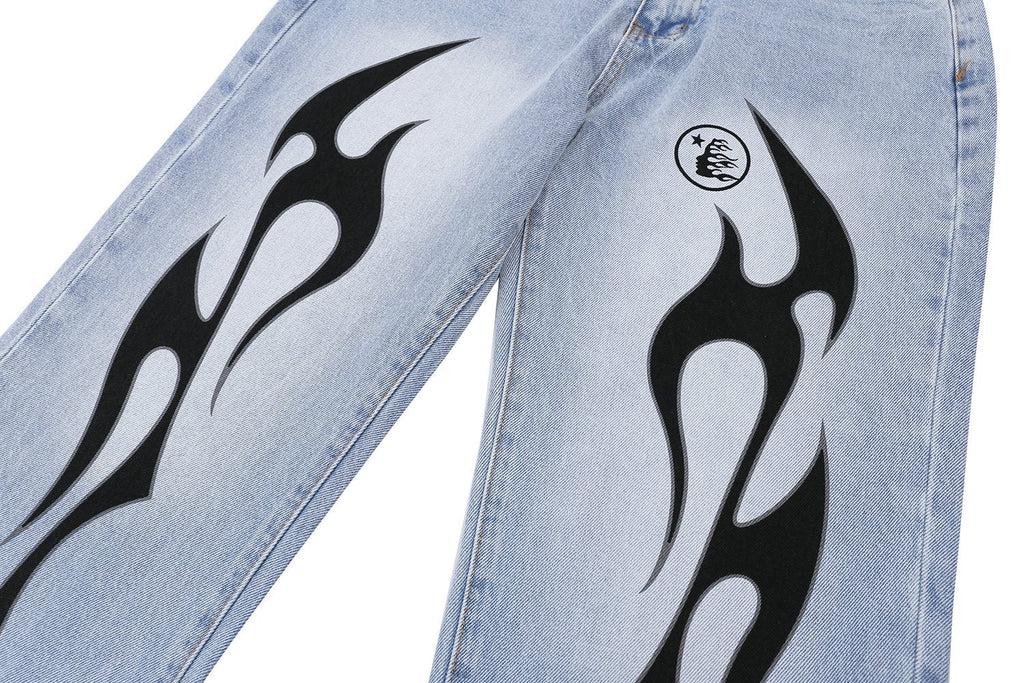 Hellstar Thorn Graphic Light Blue Jeans — detail