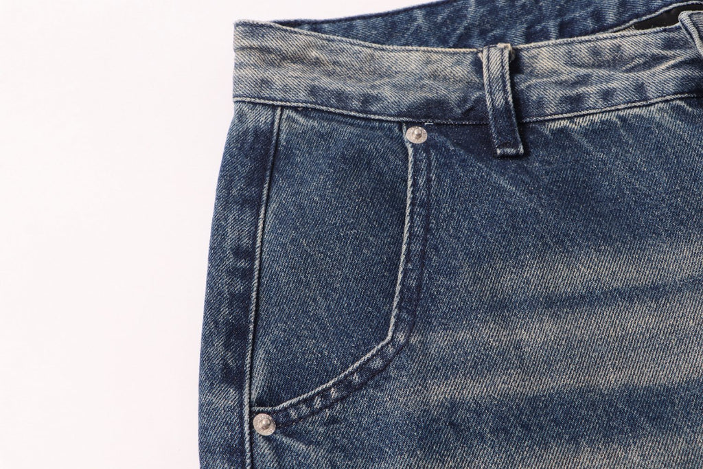 Hellstar Washed Blue Distressed Straight-Leg Jeans — detail