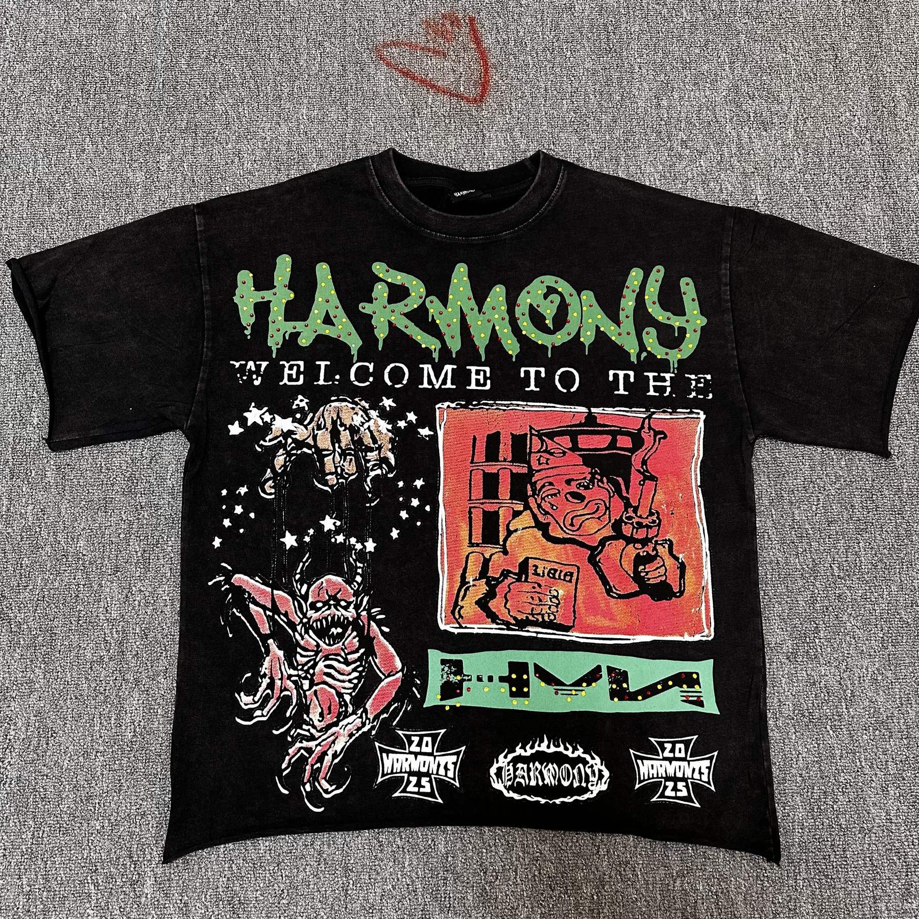 HARMONY Welcome Multi-Panel Black T-Shirt — front