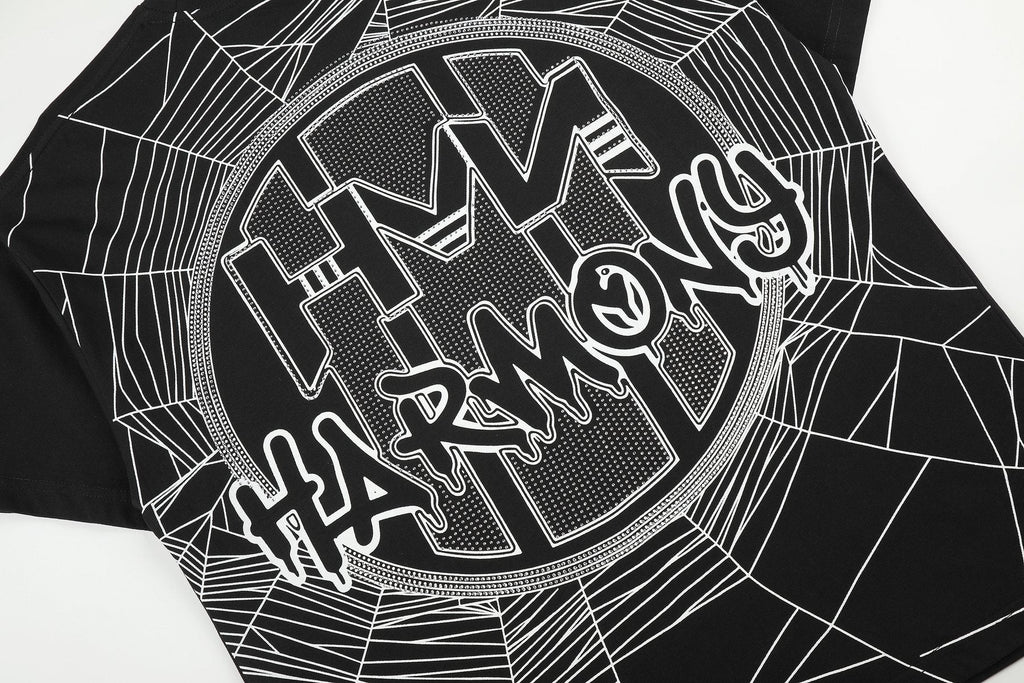 HARMONY Spider Web Graphic Black Short-Sleeve T-Shirt — detail