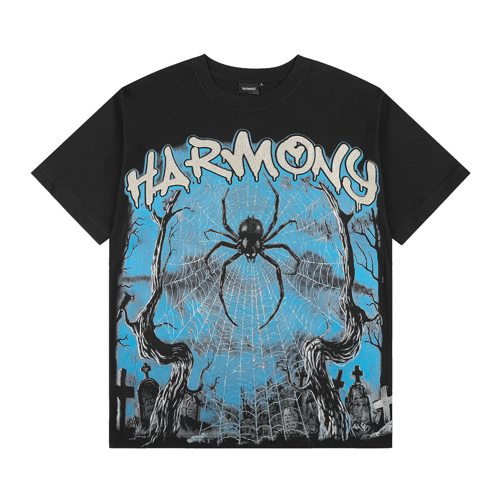 HARMONY Spider Web Graphic Black Short-Sleeve T-Shirt — hero