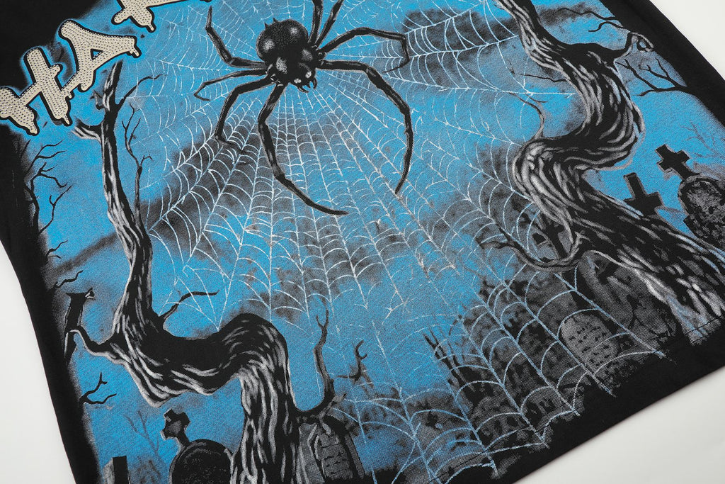 HARMONY Spider Web Graphic Black Short-Sleeve T-Shirt — detail
