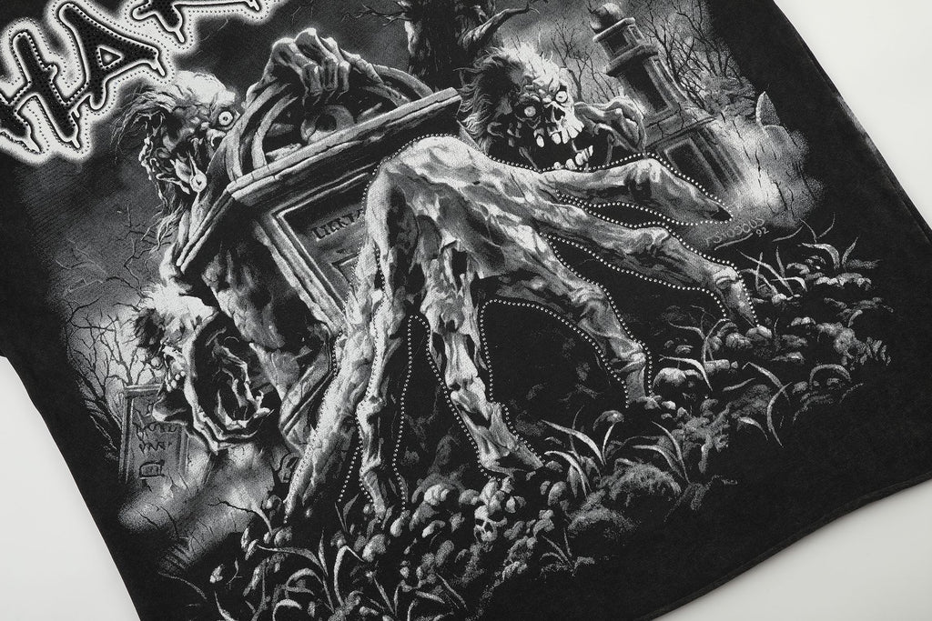 HARMONY Washed Black Rhinestone Graphic T-Shirt — detail