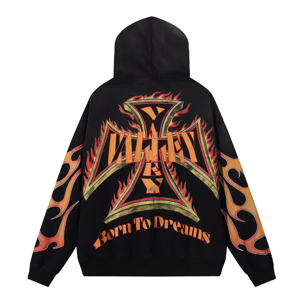 VALE USA Reborn Cross Flame Zip Hoodie — back