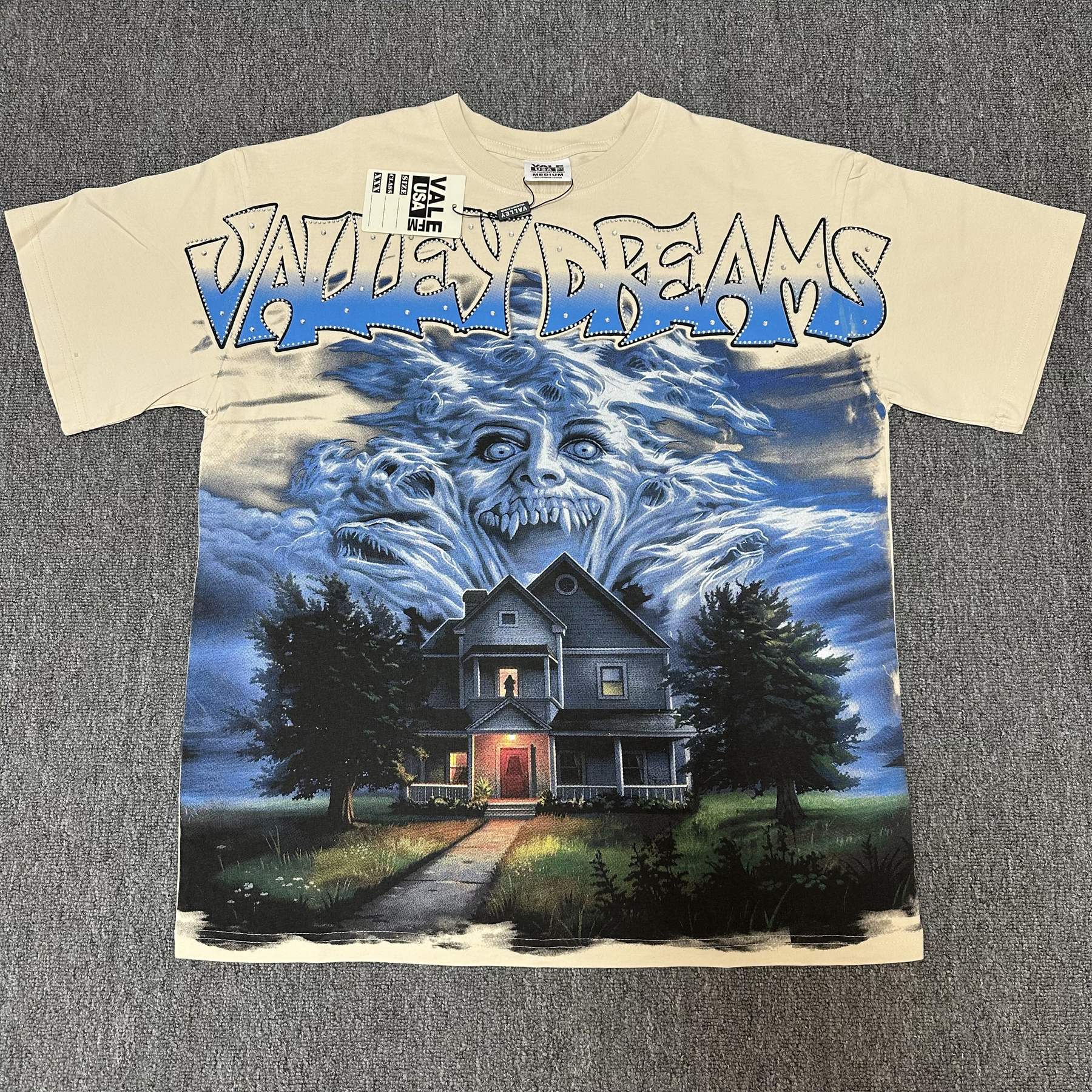 VALE USA Valley Dreams Haunted House Graphic T-Shirt — front