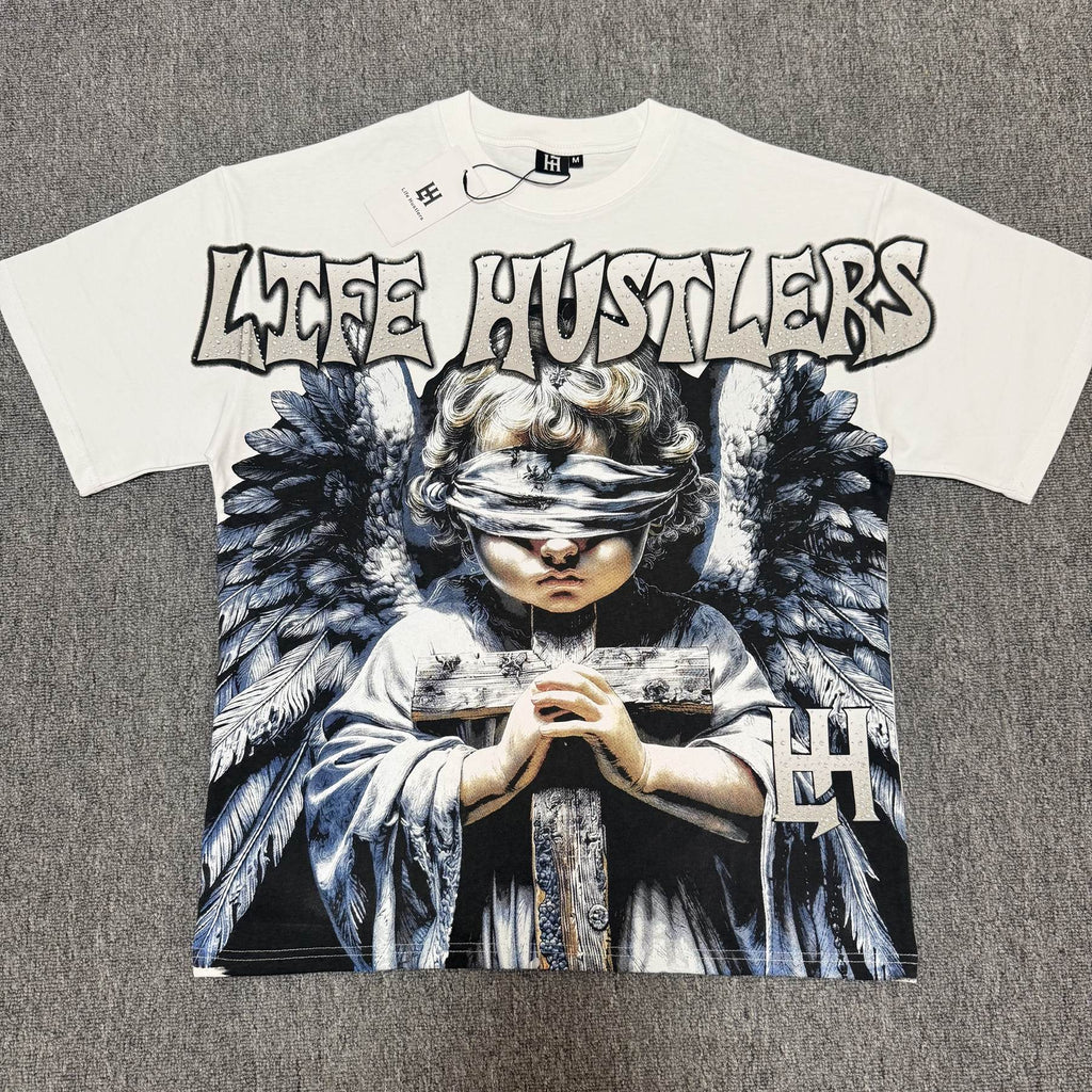 Life Hustlere LIFE HUSTLERS Angel Graphic T-Shirt - White/Black — front