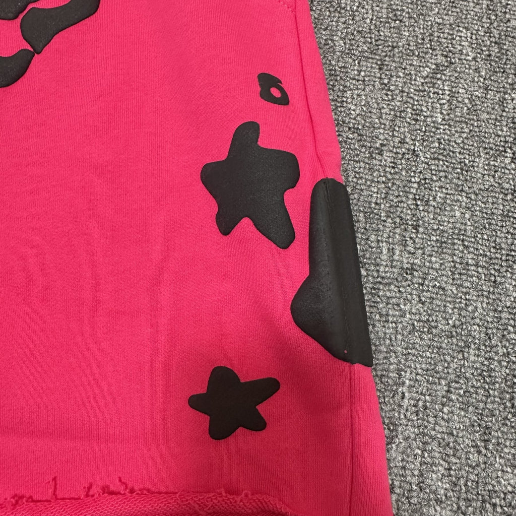 Sp5der Pink Graphic Terry Shorts — detail