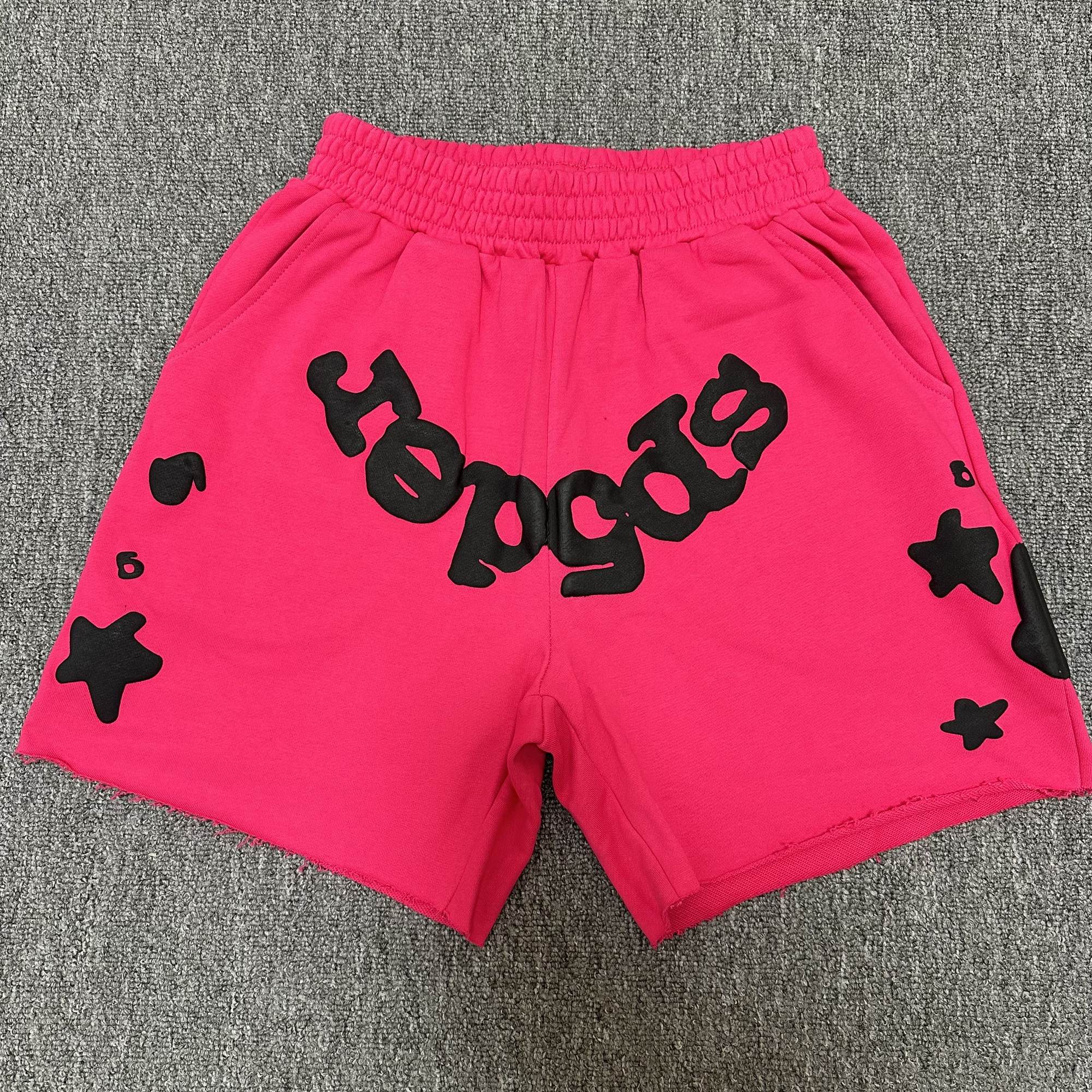 Sp5der Pink Graphic Terry Shorts — hero