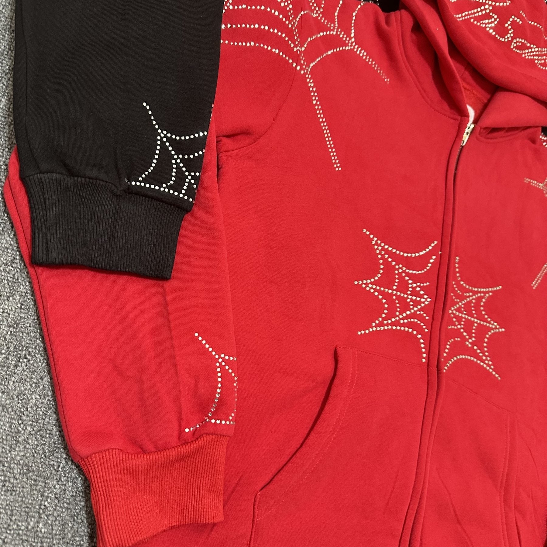 Sp5der Rhinestone Spiderweb Zip Hoodie & Pants Matching Set — detail
