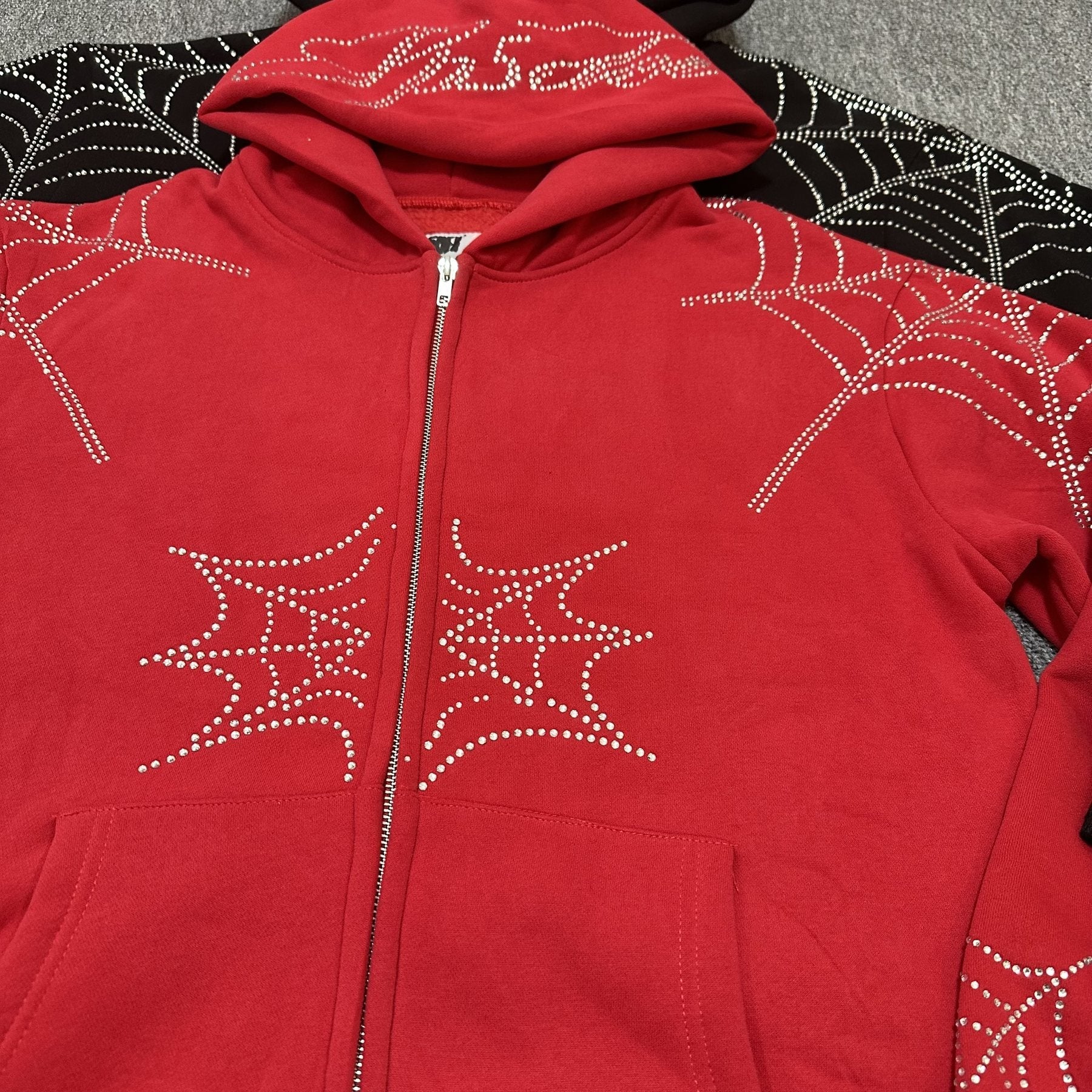 Sp5der Rhinestone Spiderweb Zip Hoodie & Pants Matching Set — detail