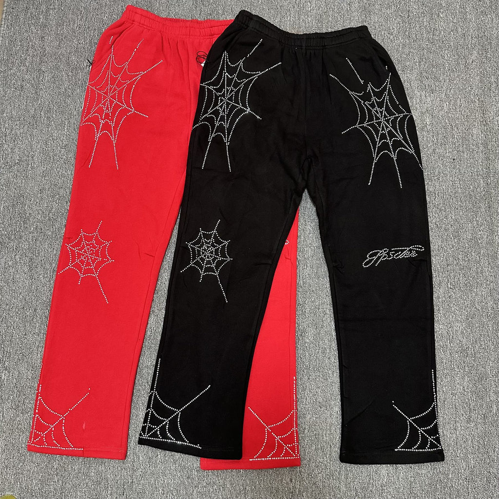 Sp5der Rhinestone Spiderweb Zip Hoodie & Pants Matching Set — comparison