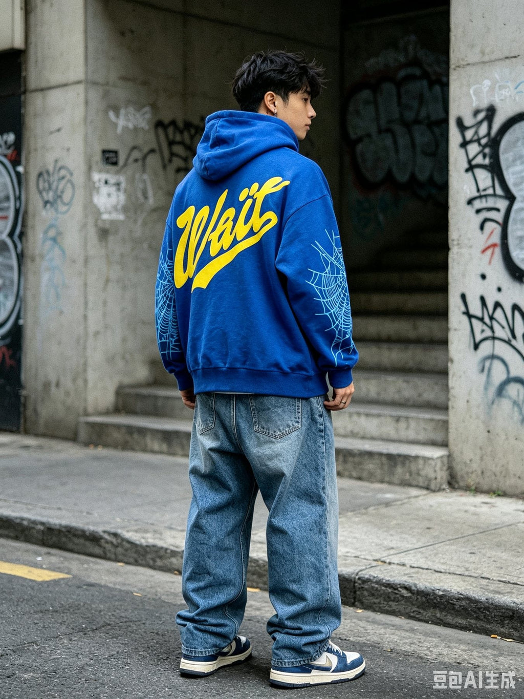Sp5der Blue Number Graphic Hoodie — context
