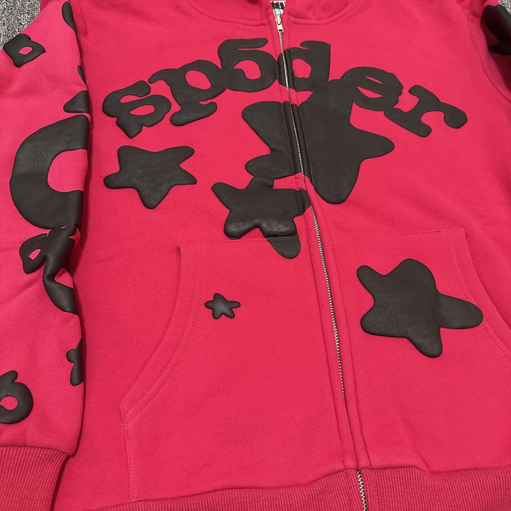 Sp5der Red Graphic Zip Hoodie — detail