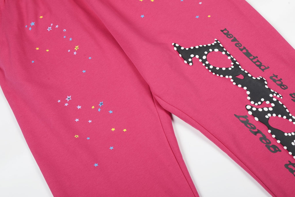 Sp5der Pink Spiderweb Hoodie & Jogger Matching Set — detail