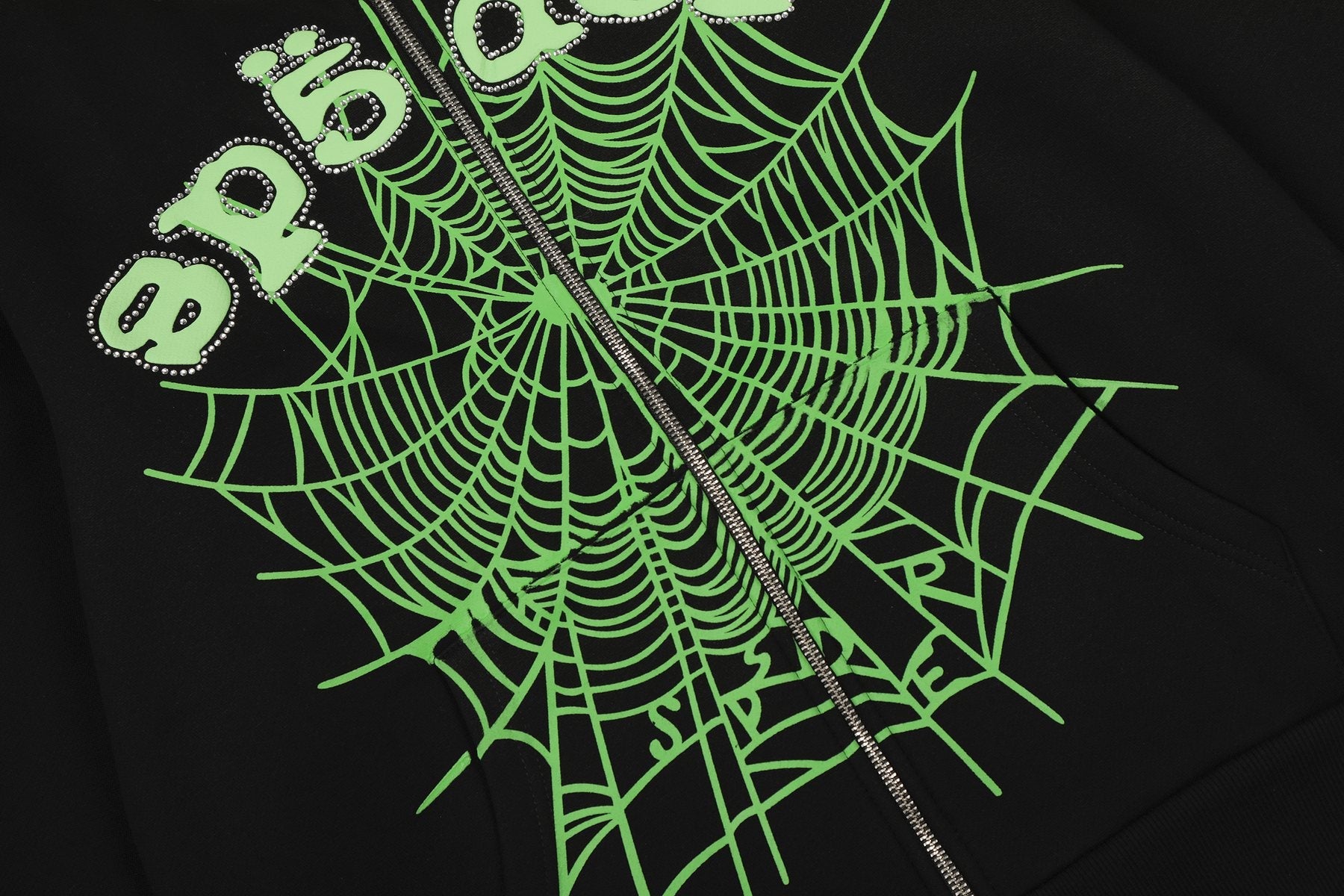 Sp5der Black Spiderweb Zip Hoodie — detail