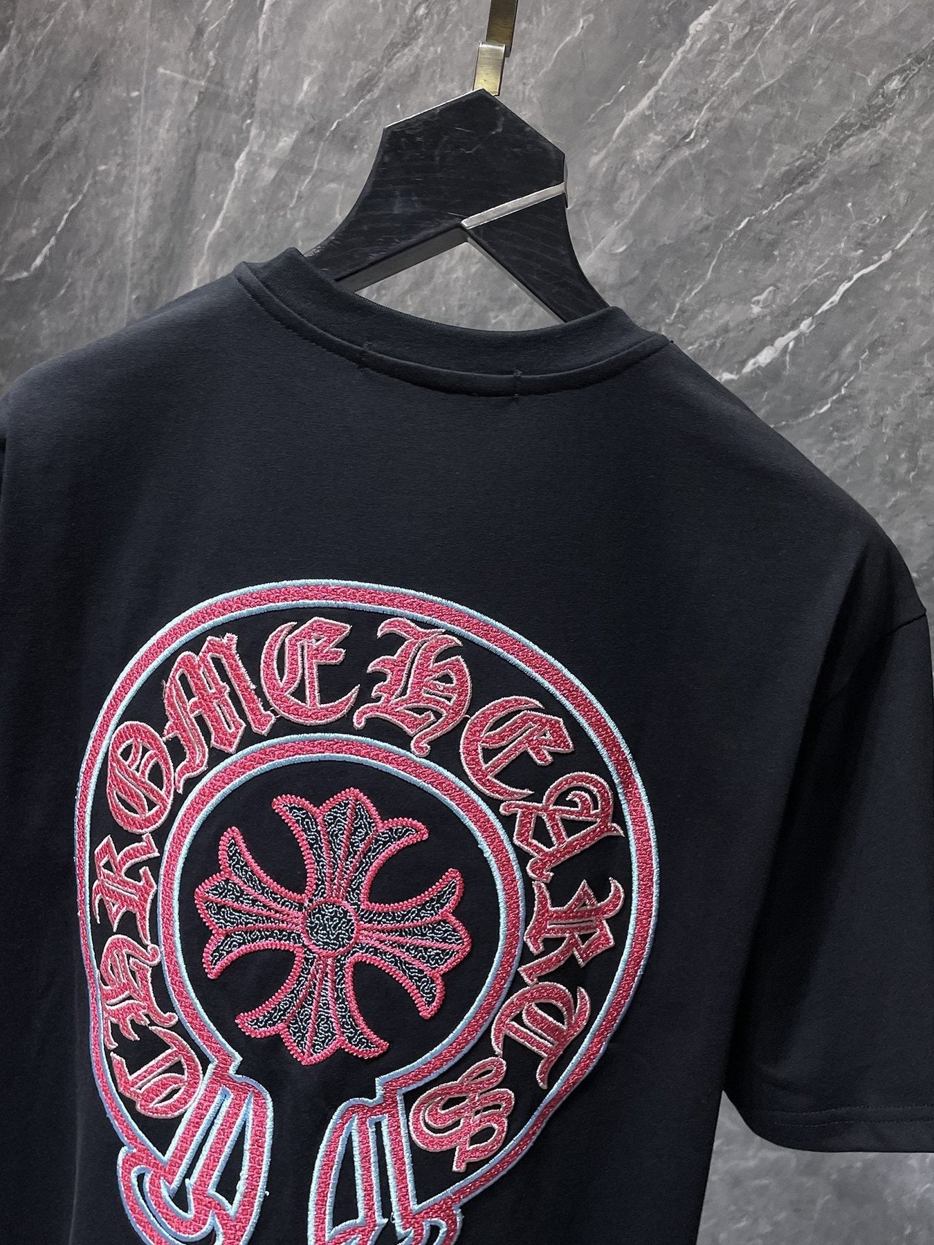 Chrome Hearts Horseshoe Sanskrit Cross Embroidered T-Shirt — detail
