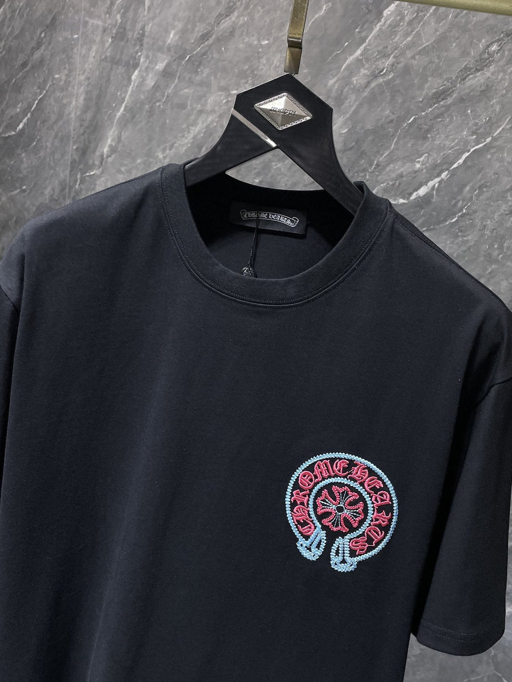 Chrome Hearts Horseshoe Sanskrit Cross Embroidered T-Shirt — detail