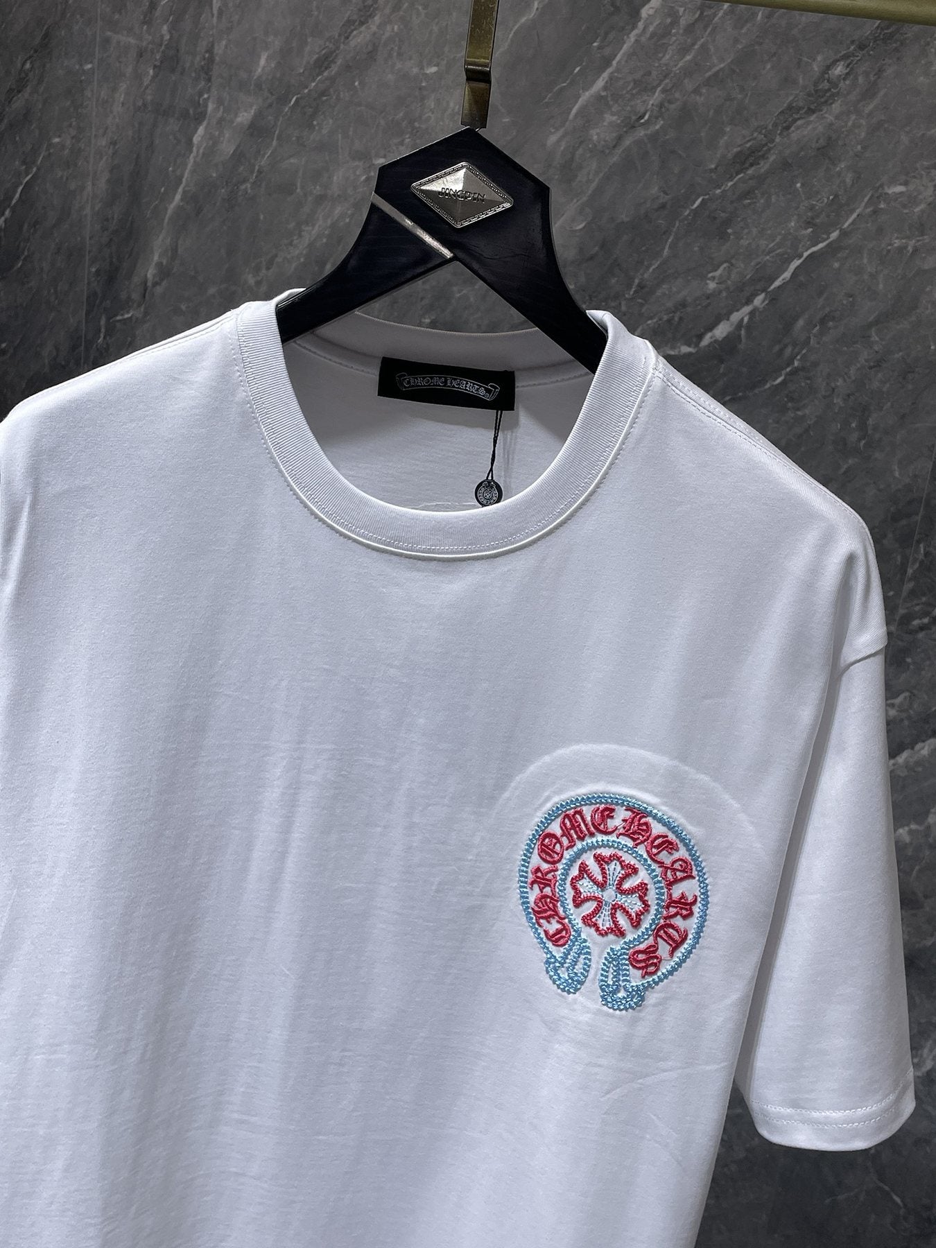 Chrome Hearts Horseshoe Sanskrit Cross Embroidered T-Shirt — detail