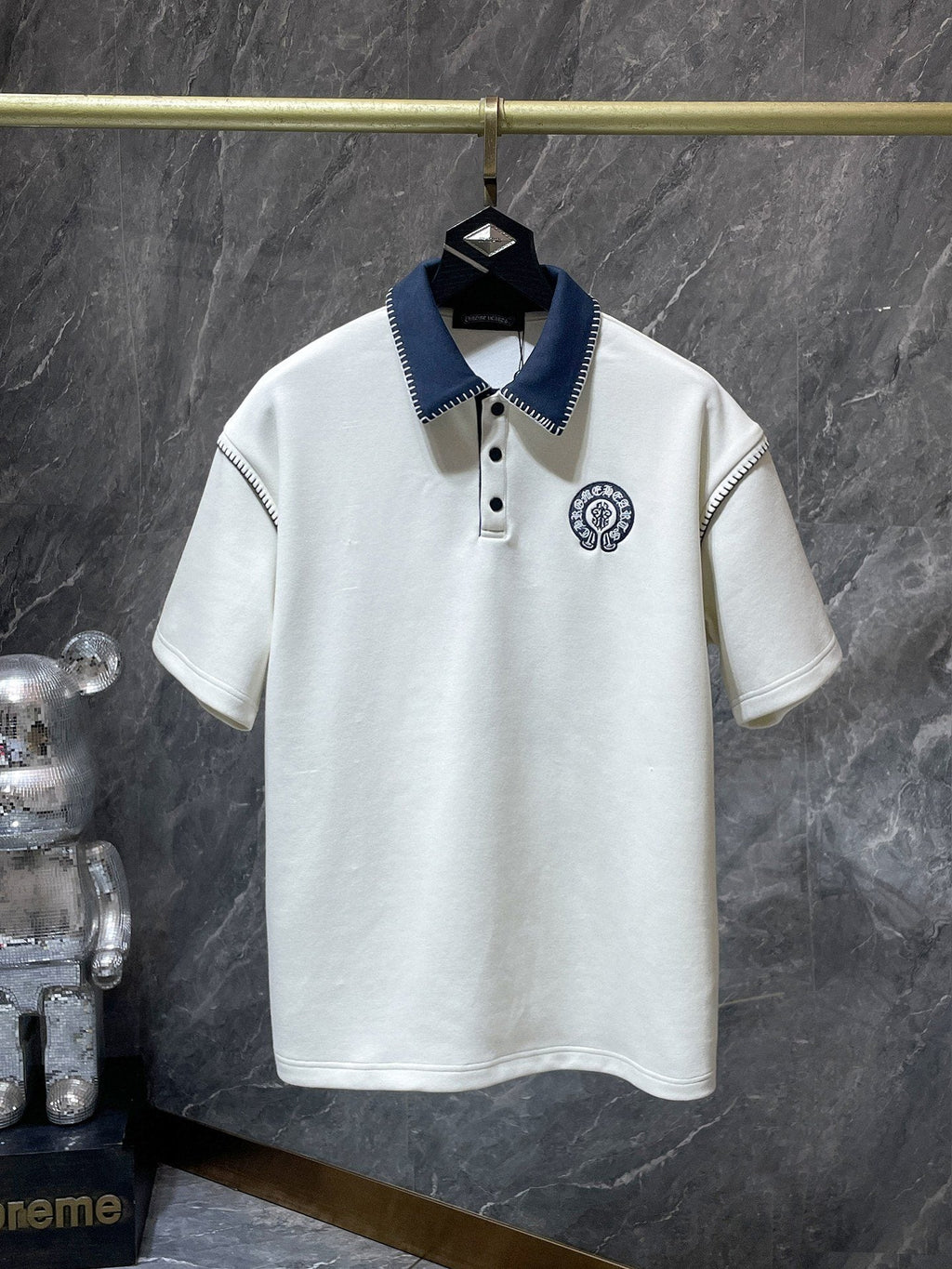 Chrome Hearts Ivory Contrast-Collar Polo Shirt — hero