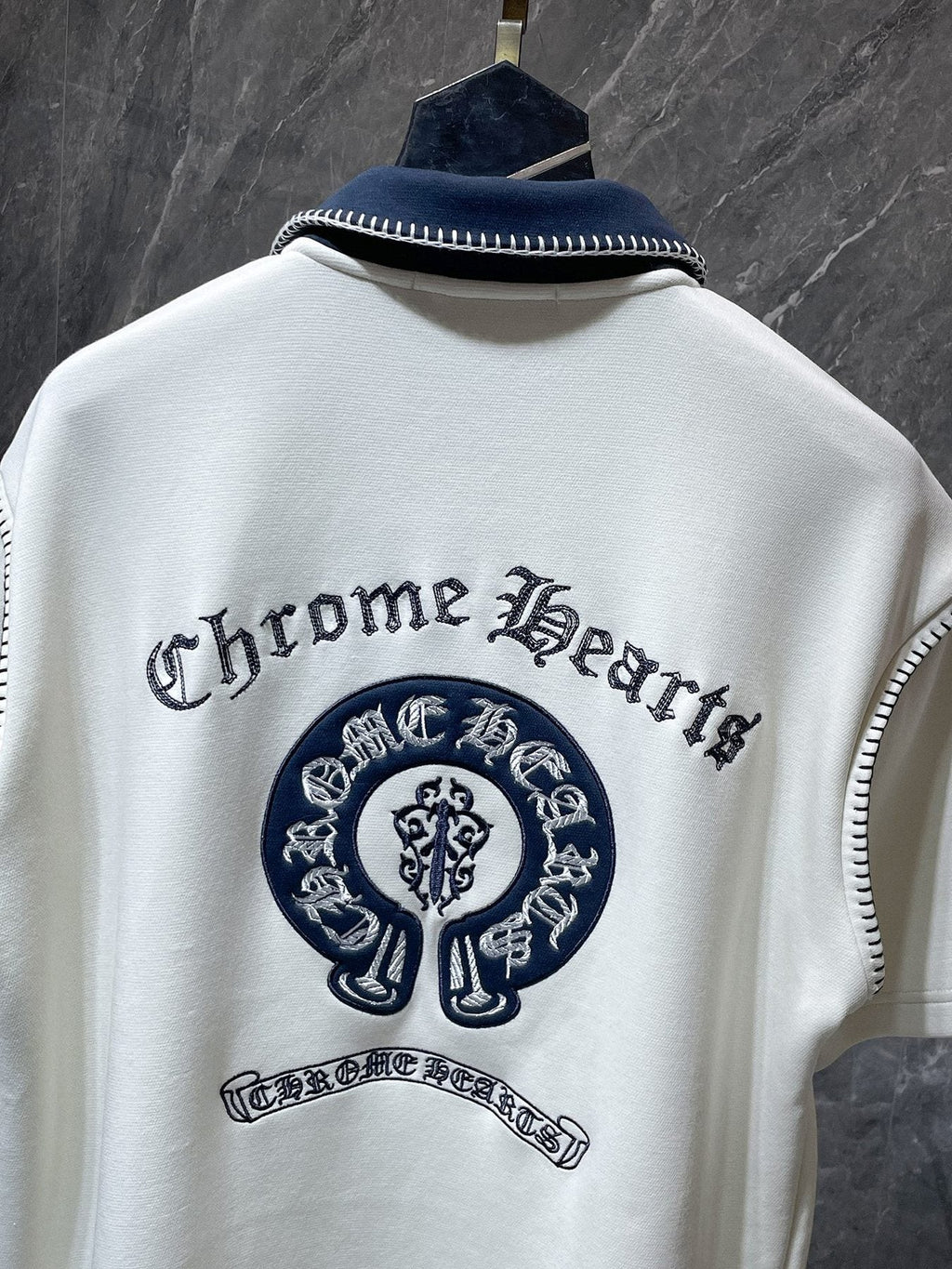 Chrome Hearts Ivory Contrast-Collar Polo Shirt — detail
