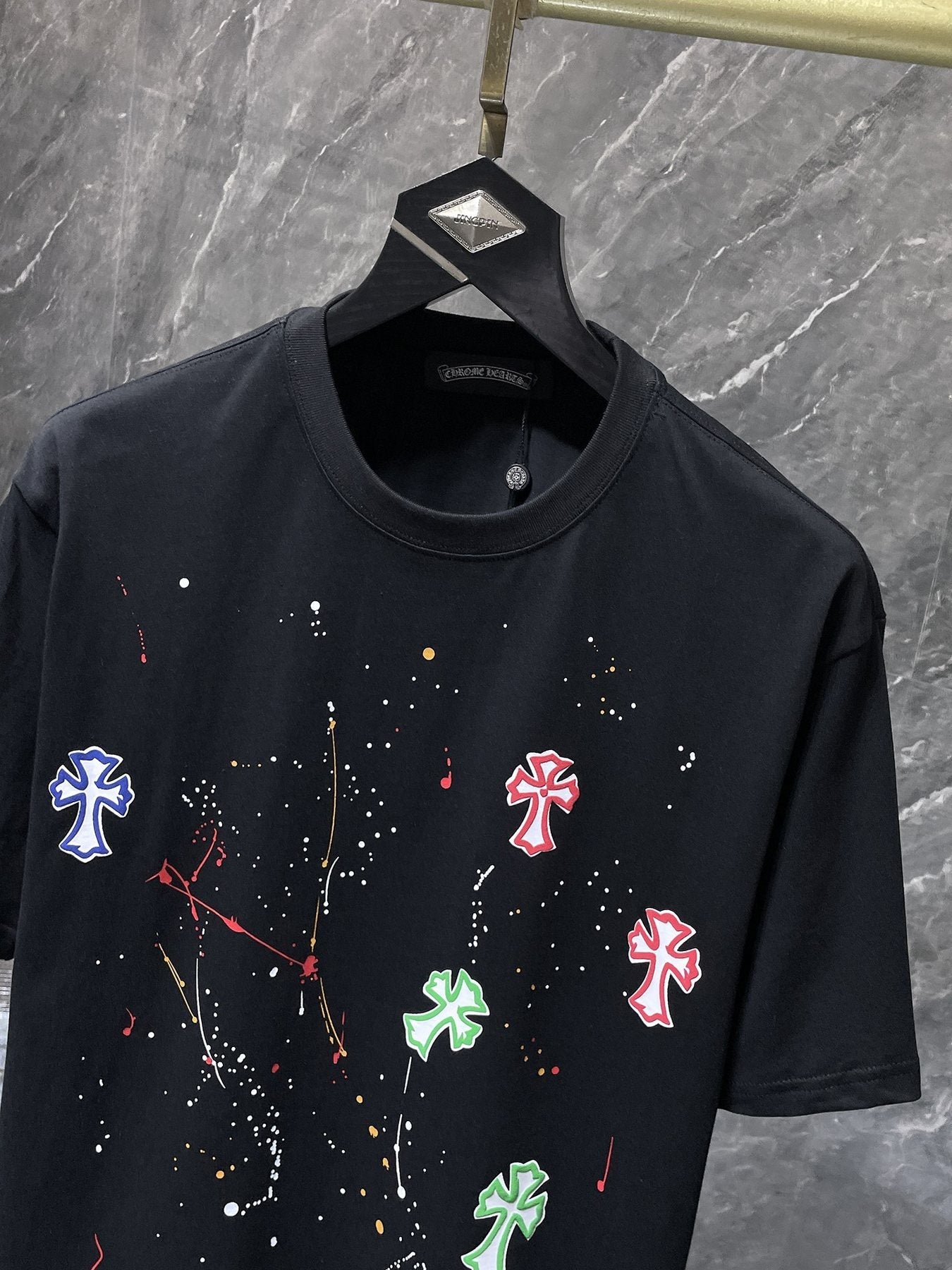 Chrome Hearts Cross Paint Splatter Graphic T-Shirt — front