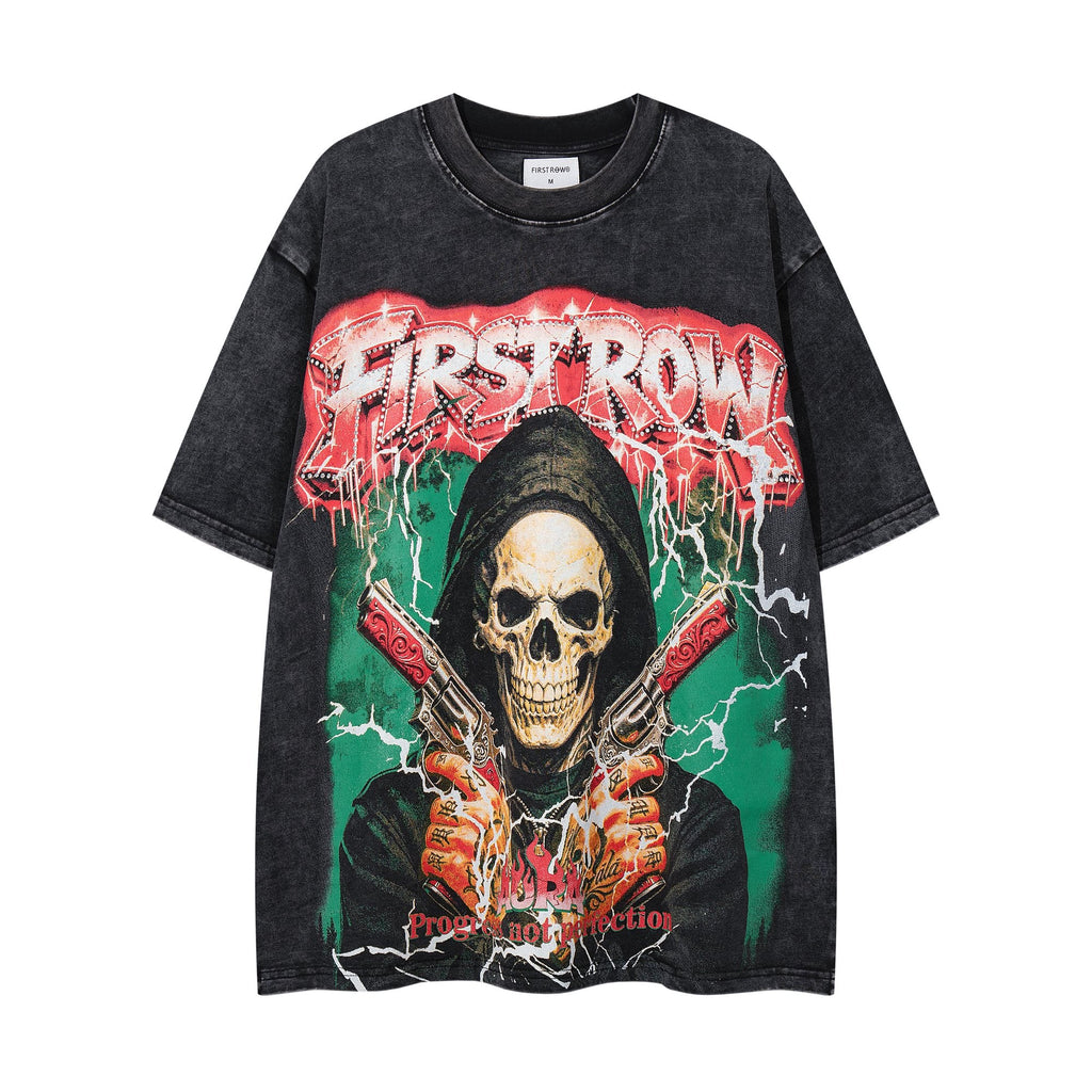 MAJESTIK Washed Black Skull Graphic T-Shirt — hero