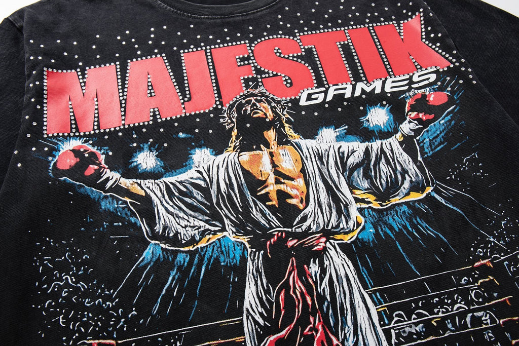 MAJESTIK Washed Black Graphic Short-Sleeve T-Shirt — detail