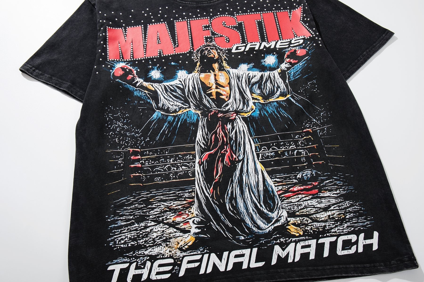 MAJESTIK Washed Black Graphic Short-Sleeve T-Shirt — front