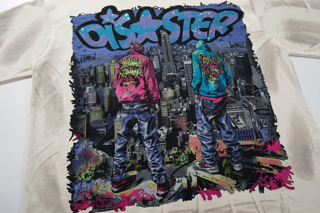 BKYS Revival Rhinestone City Graffiti Graphic T-Shirt — detail