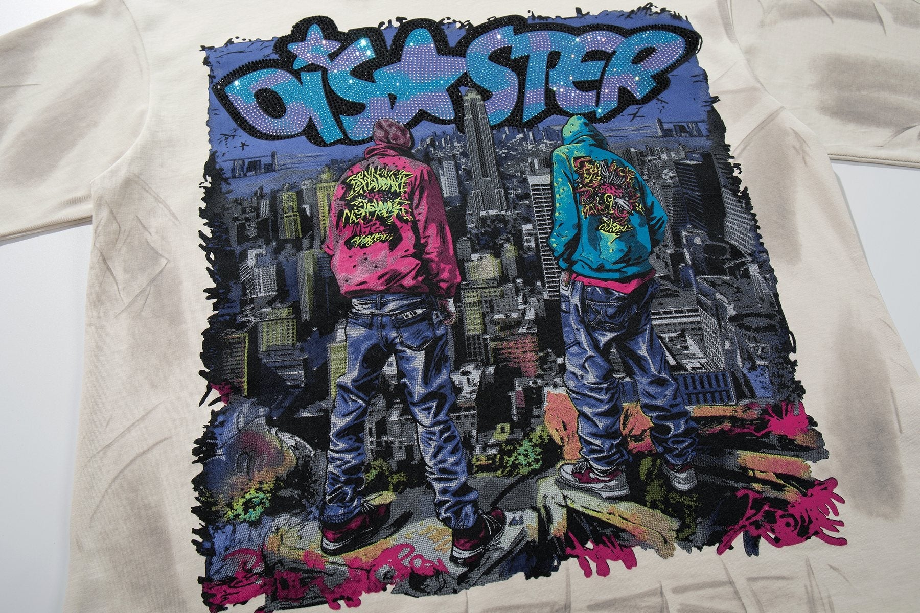 BKYS Revival Rhinestone City Graffiti Graphic T-Shirt — detail
