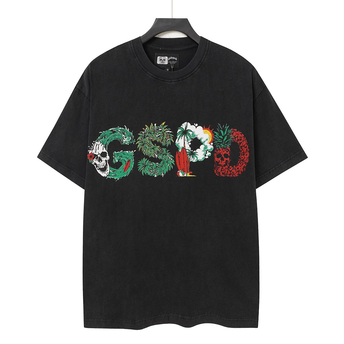 Godspeed Tropical Skull Wave Graphic T-Shirt — front