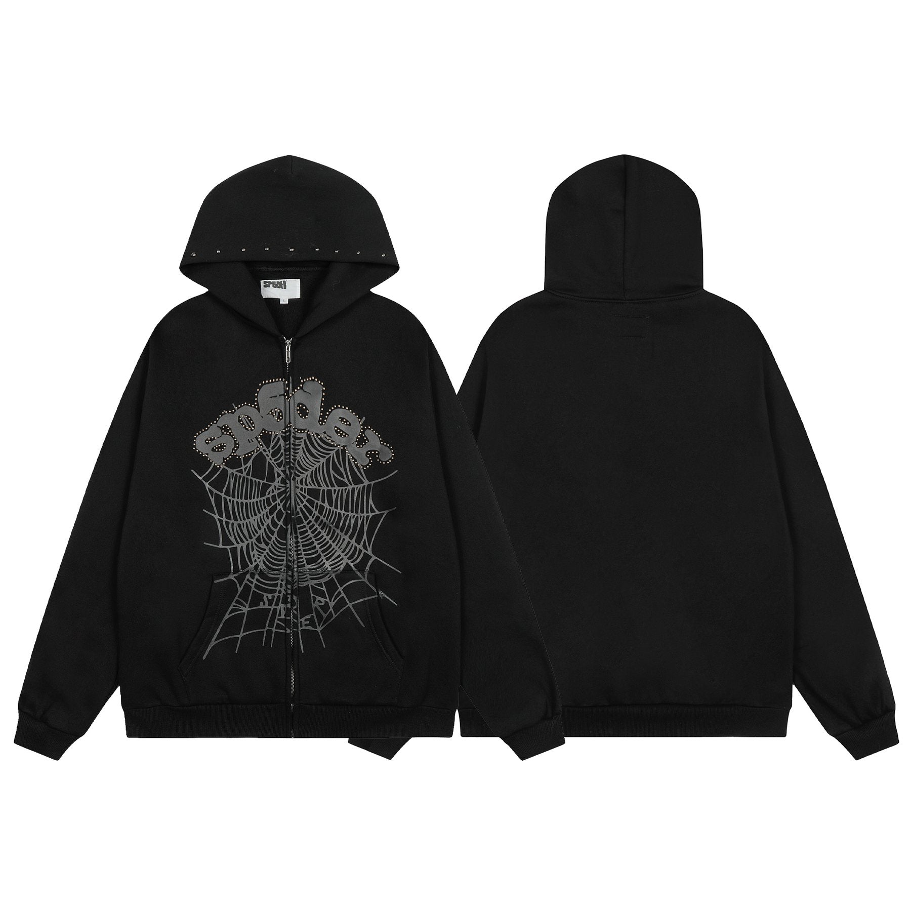 Sp5der Spiderweb Graphic Zip Hoodie & Sweatpants Matching Set — front
