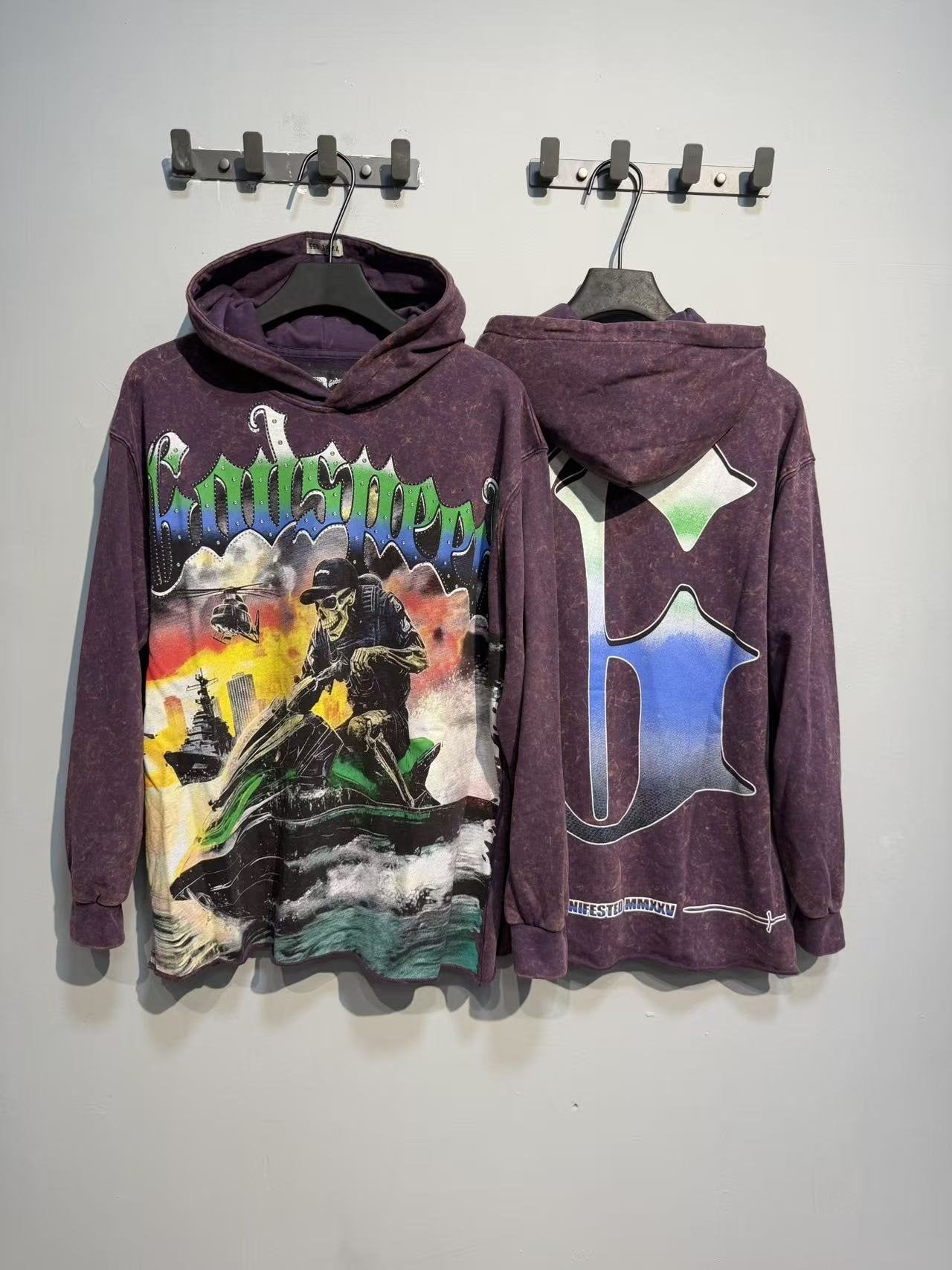 Godspeed Jet Ski Graphic Acid-Wash Hoodie — context