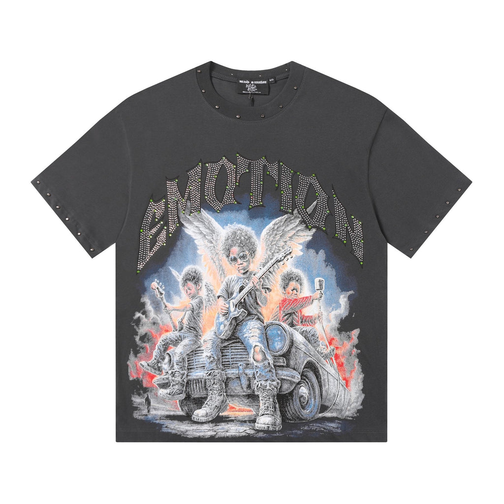 MIXED EMOTION Studded Angel Graphic T-Shirt — hero