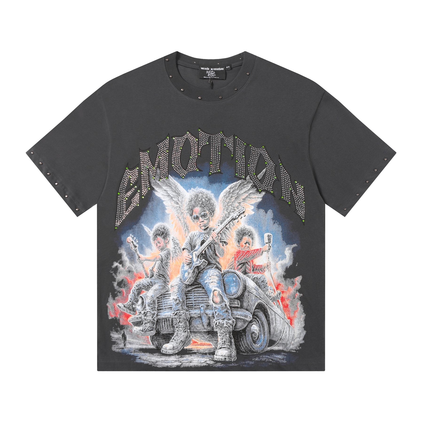 MIXED EMOTION Studded Angel Graphic T-Shirt — hero