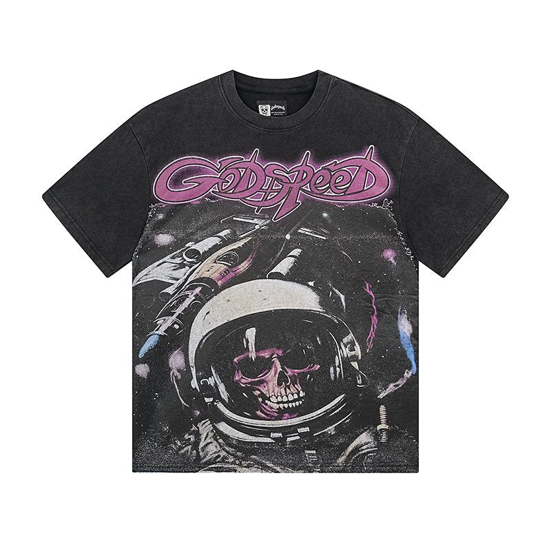 Godspeed Out of Many One Astronaut Skull Graphic T-Shirt — front