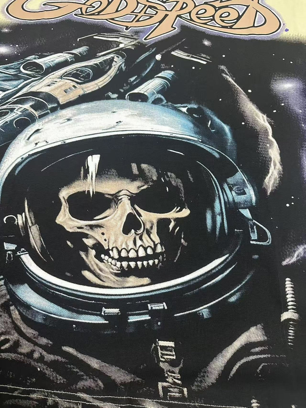 Godspeed Out of Many One Astronaut Skull Graphic T-Shirt — detail