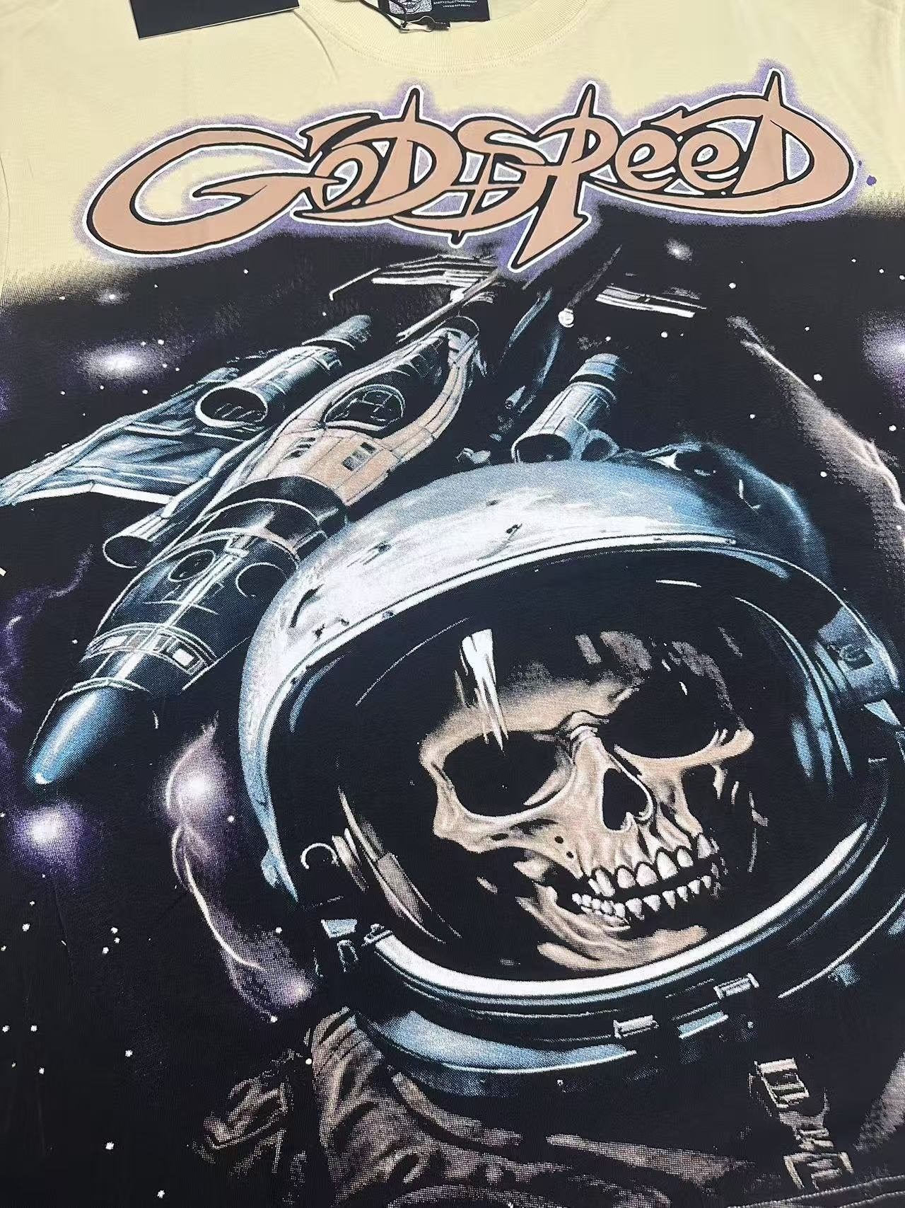 Godspeed Out of Many One Astronaut Skull Graphic T-Shirt — detail